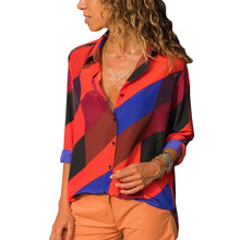 Load image into Gallery viewer, HiloRill Women Blouses 2020 Floral Print Long Sleeve Turn Down Collar Blouse Shirt Striped Tunic Plus Size Blusa Chemisier Femme