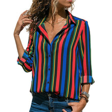 Load image into Gallery viewer, HiloRill Women Blouses 2020 Floral Print Long Sleeve Turn Down Collar Blouse Shirt Striped Tunic Plus Size Blusa Chemisier Femme