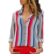 Load image into Gallery viewer, HiloRill Women Blouses 2020 Floral Print Long Sleeve Turn Down Collar Blouse Shirt Striped Tunic Plus Size Blusa Chemisier Femme