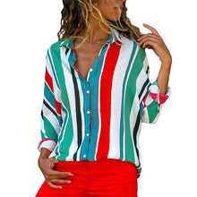 Load image into Gallery viewer, HiloRill Women Blouses 2020 Floral Print Long Sleeve Turn Down Collar Blouse Shirt Striped Tunic Plus Size Blusa Chemisier Femme