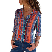 Load image into Gallery viewer, HiloRill Women Blouses 2020 Floral Print Long Sleeve Turn Down Collar Blouse Shirt Striped Tunic Plus Size Blusa Chemisier Femme