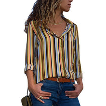 Load image into Gallery viewer, HiloRill Women Blouses 2020 Floral Print Long Sleeve Turn Down Collar Blouse Shirt Striped Tunic Plus Size Blusa Chemisier Femme