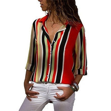 Load image into Gallery viewer, HiloRill Women Blouses 2020 Floral Print Long Sleeve Turn Down Collar Blouse Shirt Striped Tunic Plus Size Blusa Chemisier Femme