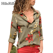 Load image into Gallery viewer, HiloRill Women Blouses 2020 Floral Print Long Sleeve Turn Down Collar Blouse Shirt Striped Tunic Plus Size Blusa Chemisier Femme
