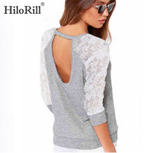 Load image into Gallery viewer, HiloRill Women Sweatshirts 2020 Spring Casual Long Sleeve Hoodies Lace Backless Hoodies Sweatshirts Pullover Top Sudaderas Mujer