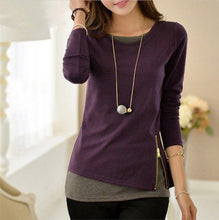 Load image into Gallery viewer, HiloRill Women t shirt 2020 New Casual Long Sleeve Tops Zipper Fake Two Pieces Tee Shirt Fashion Ladies Tunic Tops Plus Size 5XL
