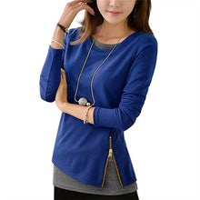 Load image into Gallery viewer, HiloRill Women t shirt 2020 New Casual Long Sleeve Tops Zipper Fake Two Pieces Tee Shirt Fashion Ladies Tunic Tops Plus Size 5XL