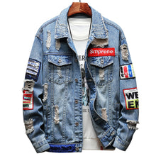 Load image into Gallery viewer, Hip-hop fashion print lapel single-breasted denim jacket casual streetwear new denim jacket men&#39;s spring and autumn jacket