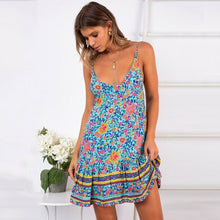 Load image into Gallery viewer, Hirigin Women fashion sexy sleveless wrap boho floral mini dress ladies summer holiday beach party sundress