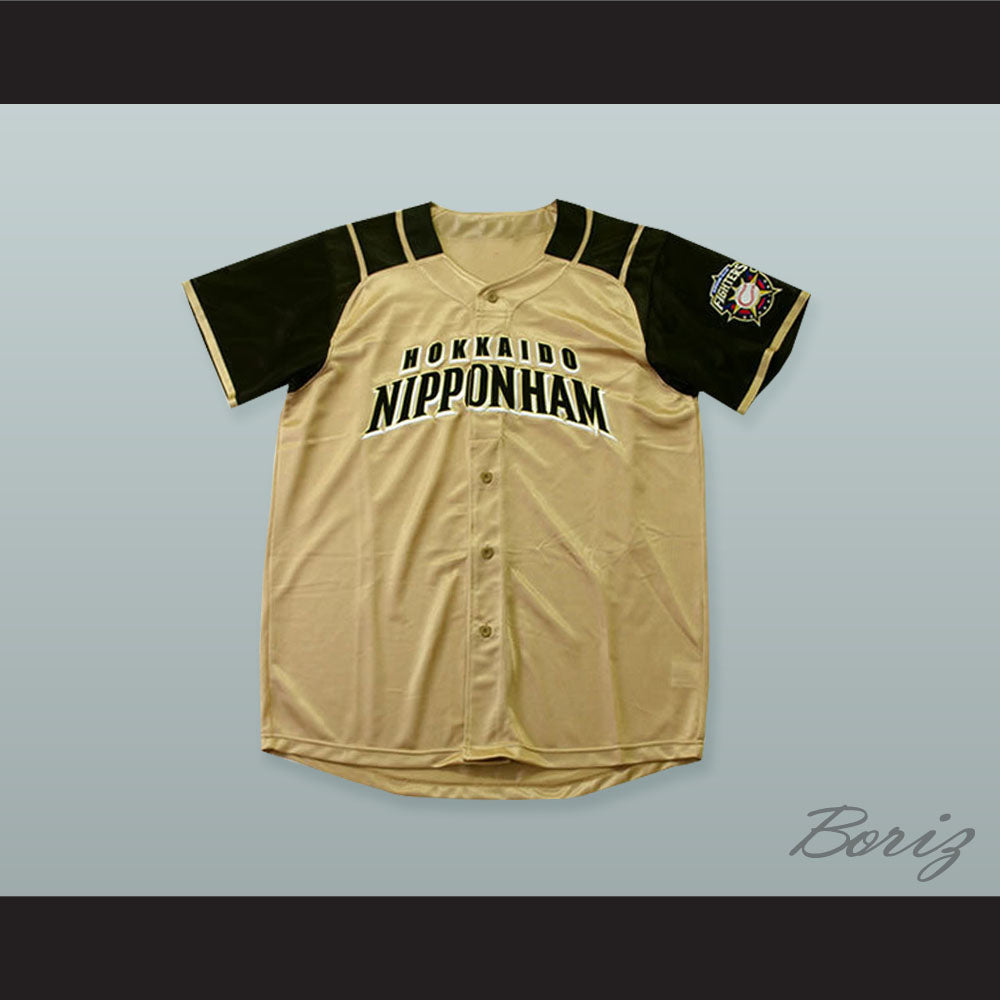 Kohei Arihara 16 Hokkaido Nippon-Ham Fighters Button Down Tan Baseball Jersey with Patch