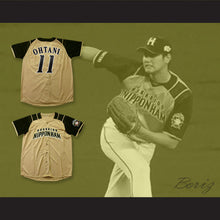 Load image into Gallery viewer, Shohei Otani 11 Hokkaido Nippon-Ham Fighters Button Down Tan Baseball Jersey with Patch