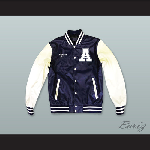 Hometown Legend Navy Blue and White Lab Leather Varsity Letterman Jacket