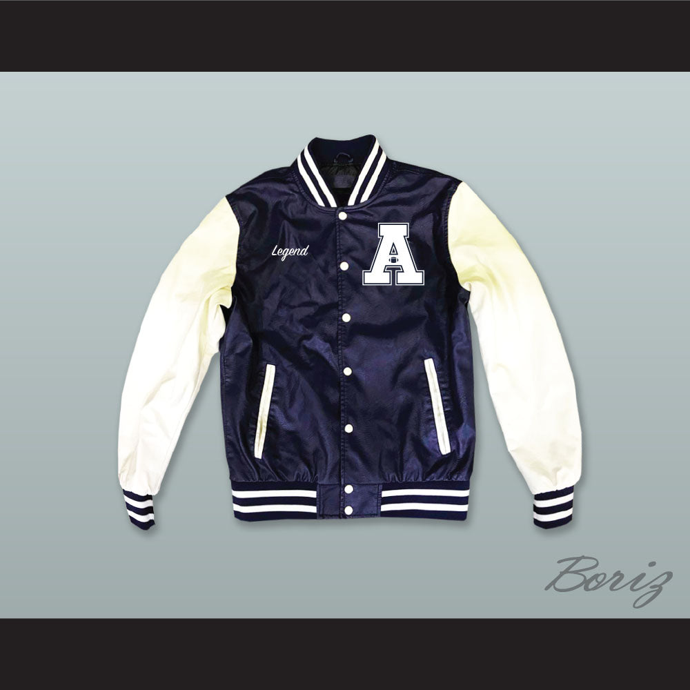 Hometown Legend Navy Blue and White Lab Leather Varsity Letterman Jacket