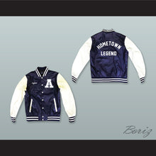 Load image into Gallery viewer, Hometown Legend Navy Blue and White Lab Leather Varsity Letterman Jacket
