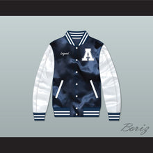 Load image into Gallery viewer, Hometown Legend Navy Blue/ White Varsity Letterman Satin Bomber Jacket
