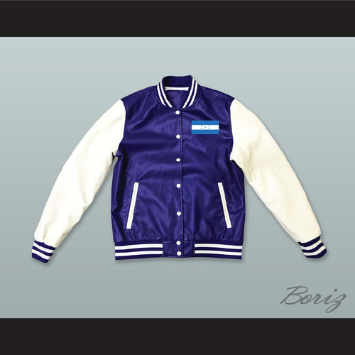 Honduras Blue and White Lab Leather Varsity Letterman Jacket