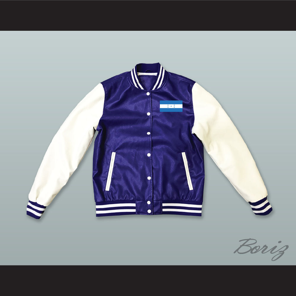Honduras Blue and White Lab Leather Varsity Letterman Jacket