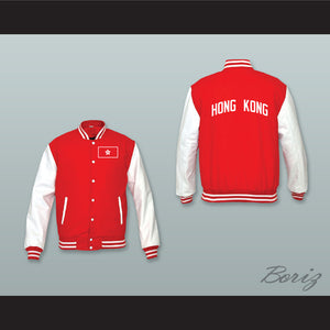 Hong Kong Red Wool and White Lab Leather Varsity Letterman Jacket