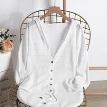 Load image into Gallery viewer, Hooded Thin Sweater Cardigan Women Silk Linen Spring  Summer Lace Up V-neck Short Design Loose Cape Cardigans Outerwear Female