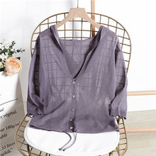 Load image into Gallery viewer, Hooded Thin Sweater Cardigan Women Silk Linen Spring  Summer Lace Up V-neck Short Design Loose Cape Cardigans Outerwear Female