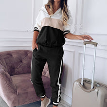Load image into Gallery viewer, Hooded Tracksuit Women 2 Pcs Running Set 2020 Patchwork Joggers Suits Workout Clothes Loose 1/4 Zipper Sweatshirts Sportswear
