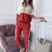 Load image into Gallery viewer, Hooded Tracksuit Women 2 Pcs Running Set 2020 Patchwork Joggers Suits Workout Clothes Loose 1/4 Zipper Sweatshirts Sportswear