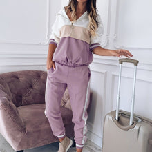 Load image into Gallery viewer, Hooded Tracksuit Women 2 Pcs Running Set 2020 Patchwork Joggers Suits Workout Clothes Loose 1/4 Zipper Sweatshirts Sportswear