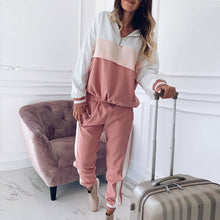 Load image into Gallery viewer, Hooded Tracksuit Women 2 Pcs Running Set 2020 Patchwork Joggers Suits Workout Clothes Loose 1/4 Zipper Sweatshirts Sportswear