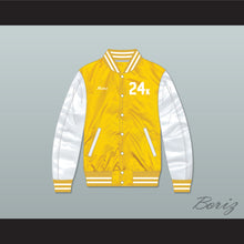 Load image into Gallery viewer, Bruno Mars 24K Hooligans Yellow/ White Varsity Letterman Satin Bomber Jacket 1