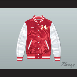 Bruno Mars 24K Hooligans Red/ White Varsity Letterman Satin Bomber Jacket 1
