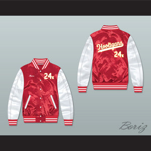 Bruno Mars 24K Hooligans Red/ White Varsity Letterman Satin Bomber Jacket 2