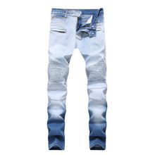 Load image into Gallery viewer, Hot Sale Skinny Biker Moto Jeans Men Ripped Jeans Pleated Designer Motorcycle Leisure Trousers Jeans Denim Pants Men's Jeans