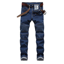 Load image into Gallery viewer, Hot Sale Skinny Biker Moto Jeans Men Ripped Jeans Pleated Designer Motorcycle Leisure Trousers Jeans Denim Pants Men's Jeans