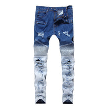 Load image into Gallery viewer, Hot Sale Skinny Biker Moto Jeans Men Ripped Jeans Pleated Designer Motorcycle Leisure Trousers Jeans Denim Pants Men's Jeans