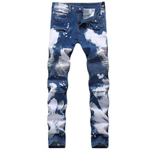 Load image into Gallery viewer, Hot Sale Skinny Biker Moto Jeans Men Ripped Jeans Pleated Designer Motorcycle Leisure Trousers Jeans Denim Pants Men's Jeans