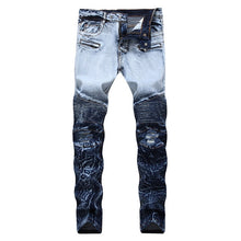 Load image into Gallery viewer, Hot Sale Skinny Biker Moto Jeans Men Ripped Jeans Pleated Designer Motorcycle Leisure Trousers Jeans Denim Pants Men's Jeans