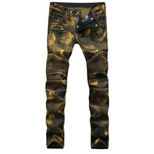Load image into Gallery viewer, Hot Sale Skinny Biker Moto Jeans Men Ripped Jeans Pleated Designer Motorcycle Leisure Trousers Jeans Denim Pants Men's Jeans
