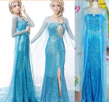Load image into Gallery viewer, Hot Sales Elsa Queen Adult Women Dress Costume Cosplay Flowery Fancy Party Gown Dresses Vestido Blue Sexy Women Clothing