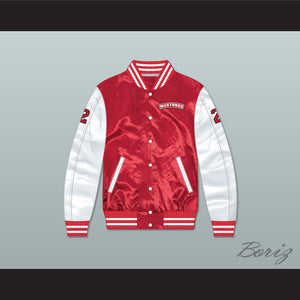 Huey Hewitt 2 Hamilton Mustangs Red/ White Varsity Letterman Satin Bomber Jacket