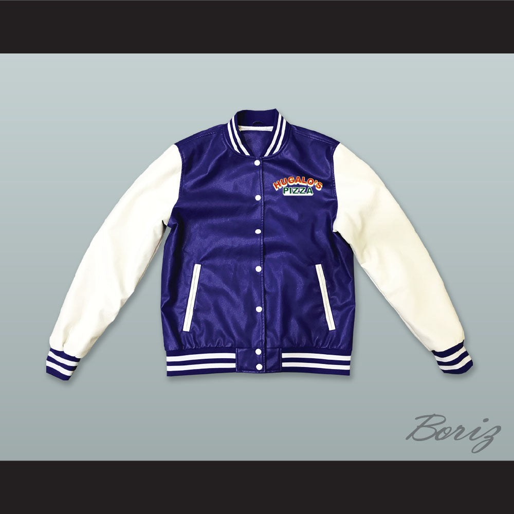 Hugalo's Pizza Blue and White Lab Leather Varsity Letterman Jacket
