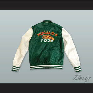 Hugalo's Pizza Green and White Lab Leather Varsity Letterman Jacket
