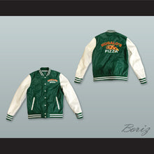 Load image into Gallery viewer, Hugalo&#39;s Pizza Green and White Lab Leather Varsity Letterman Jacket