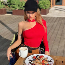 Load image into Gallery viewer, Hugcitar cotton halter one-shoulder sexy bodysuit women new fashion winter spring solid bodycon casual body