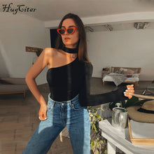 Load image into Gallery viewer, Hugcitar cotton halter one-shoulder sexy bodysuit women new fashion winter spring solid bodycon casual body
