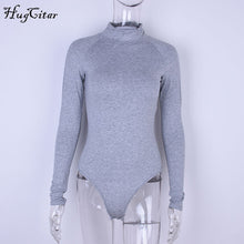 Load image into Gallery viewer, Hugcitar cotton long sleeve high neck skinny bodysuit 2018 autumn winter women black gray solid sexy body suit