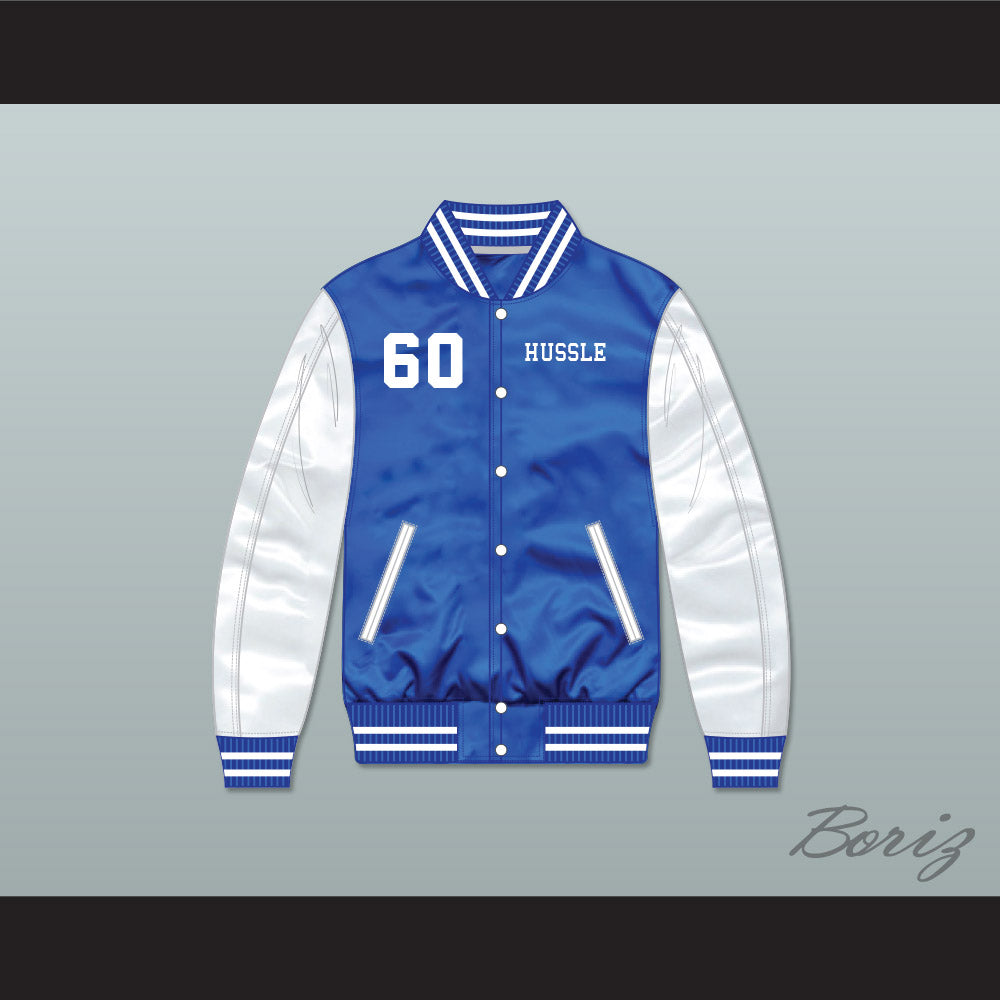 Nipsey Hussle 60 Crenshaw Blue/ White Varsity Letterman Satin Bomber Jacket