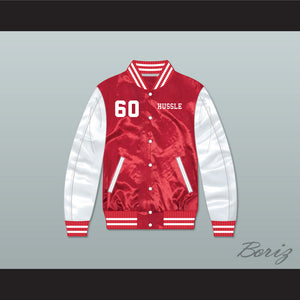 Nipsey Hussle 60 Crenshaw Red/ White Varsity Letterman Satin Bomber Jacket