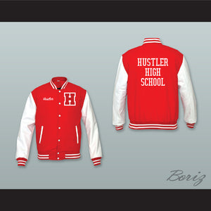 Hustler High School Red Wool and White Lab Leather Varsity Letterman Jacket