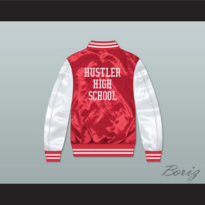 Hustler High School Red/ White Varsity Letterman Satin Bomber Jacket