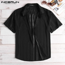 Load image into Gallery viewer, INCERUN Fashion Striped Sexy Shirt Men Transparent Short Sleeve Button Up Tops See Through Party Nightclub Men Shirts 2020 S-5XL